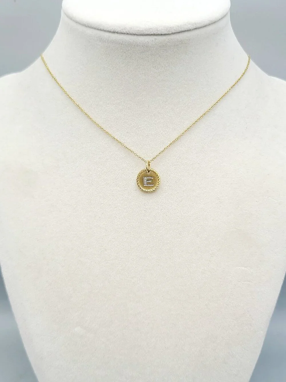 David Yurman Initial E Charm Necklace in 18K Yellow Gold w/ Diamonds - 19